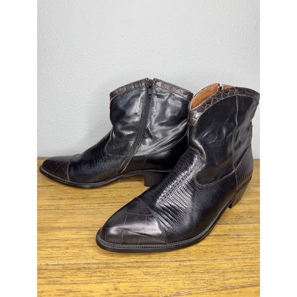 Men's Code West Black Leather Western Ankle Boots – Size 10.5 M - Picture 1 of 8